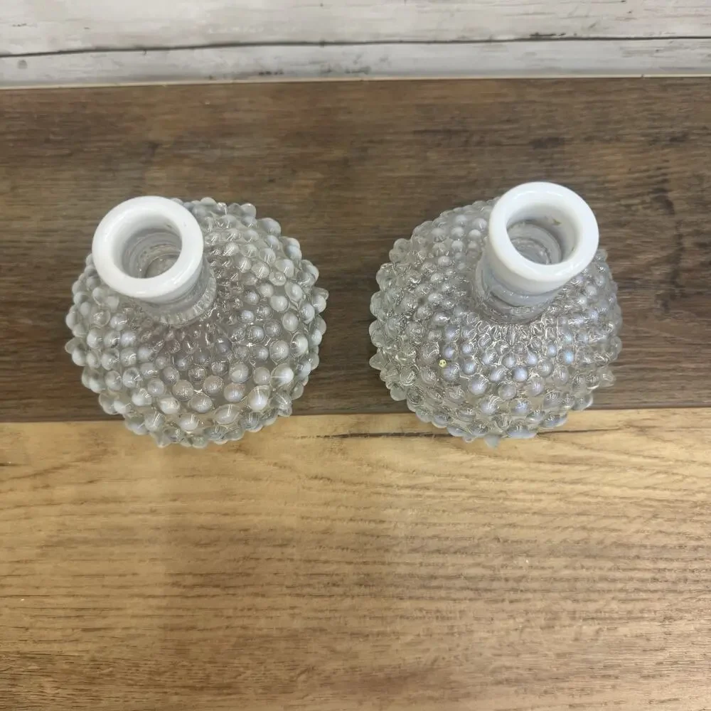 Vtg Fenton Hobnail Opalescent Bottle Vase No Stopper Cottagecore Shabby 2 pieces
